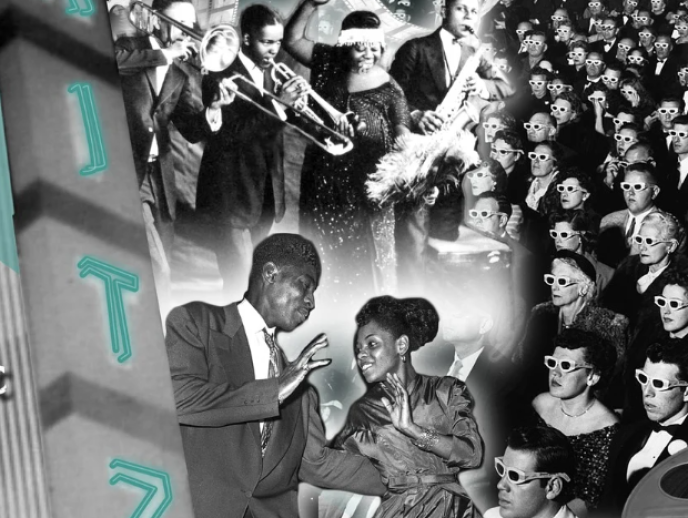 A collection of over fifty curated photographs displayed outdoors at The Ritz Amphitheater, illustrating 135 years of musical history in Thomasville and Thomas County."