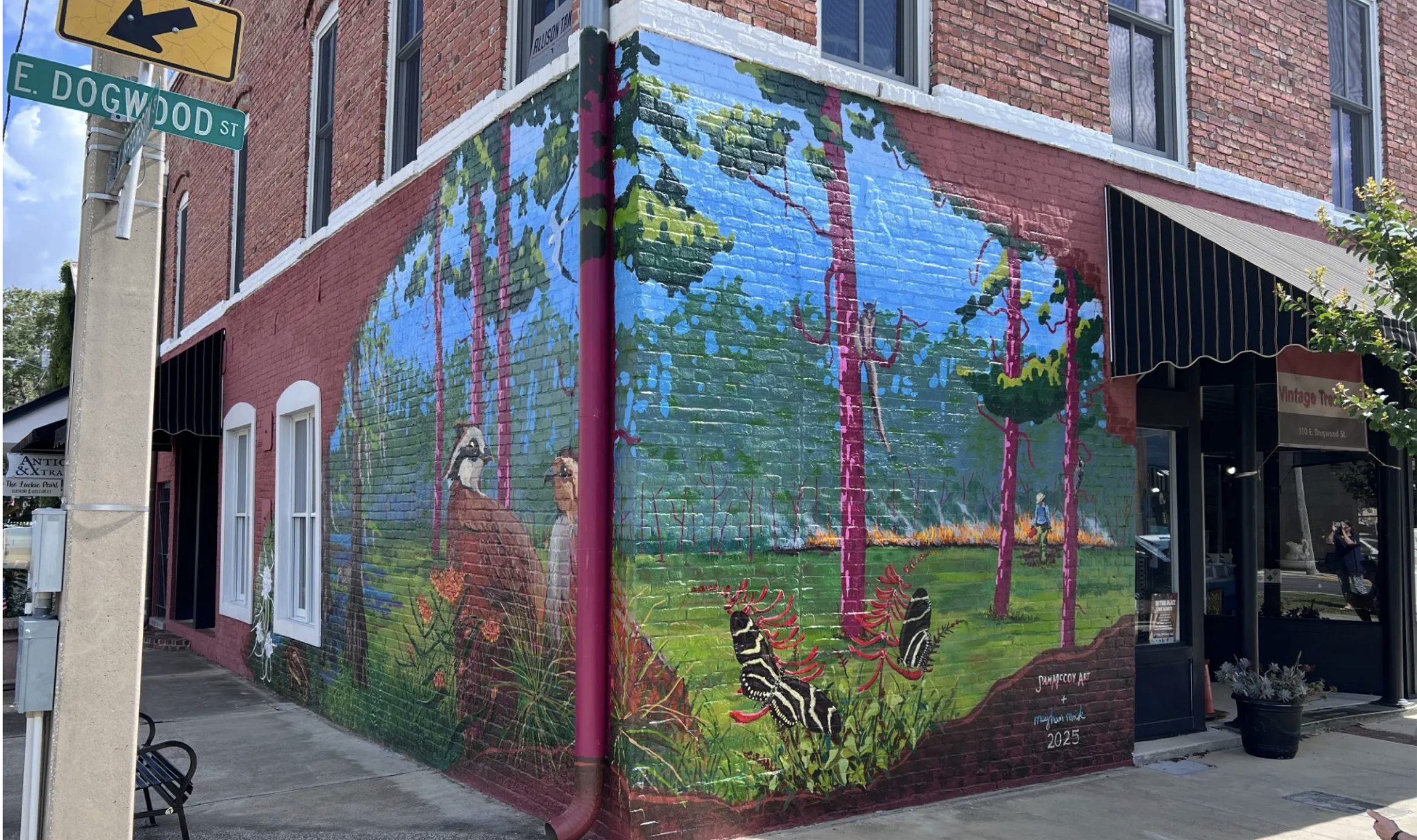 A vibrant mural on the side of Strands Salon in downtown Cairo, designed by artist Nicole Jordan and unveiled through a grant from the Georgia Council for the Arts.
