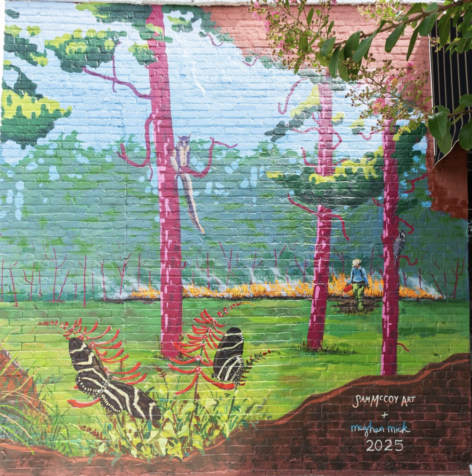 This image depicts a group of women standing in front fo the double doors to the center. 